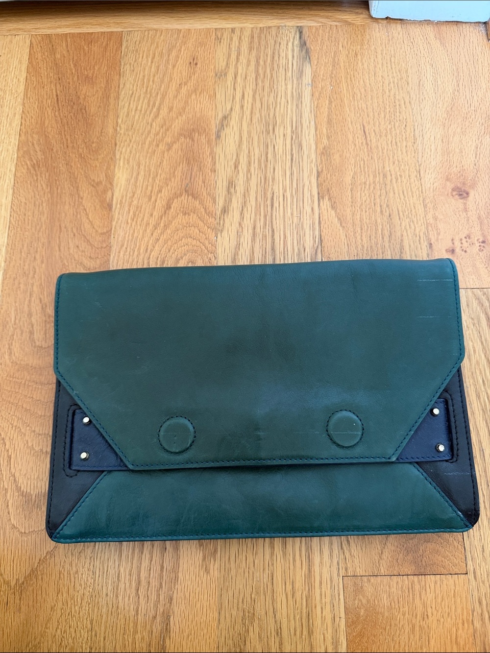 Derek Lam Green Leather Envelope Clutch